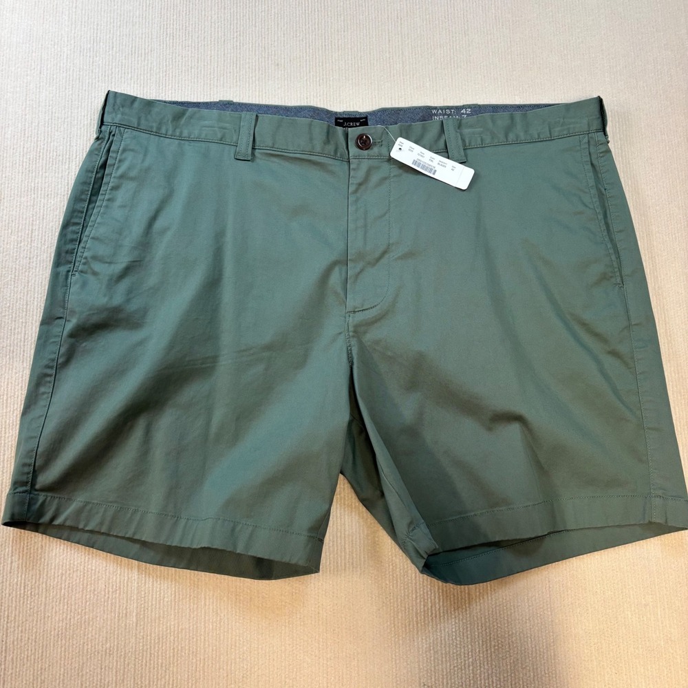 J Crew Mens Sage Green Re Imagined Stretch Chino Shorts 7" Inseam NWT